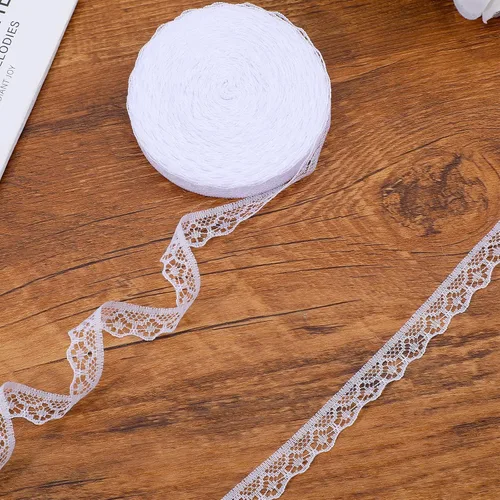 Vista 7 de Ymapinc - Rollo de encaje de cinta blanca de 30 yardas, encaje de poliéster de 0.6 pulgadas de ancho, cinta de boda para embalaje de regalos