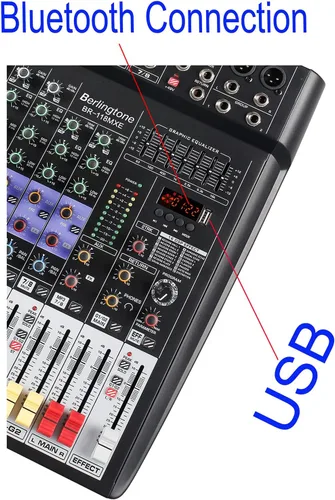 Vista 3 de Consola de Mezclador de Audio Profesional Bluetooth de 8 Canales para DJ, Grabación USB MP3, 6 Entradas XLR para Micrófono, 7 Bandas EQ, 48V Phantom
