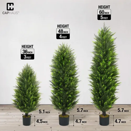 Vista 3 de Fencer Wire Juego de 2 árboles de cedro artificial de 3 pies y 36 pulgadas, plantas artificiales naturales para macetas exteriores, resistente a