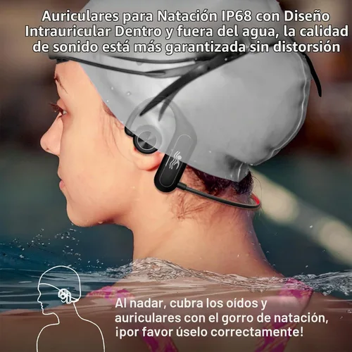 Vista 4 de Auriculares impermeables IP68 con reproductor de MP3 de 32 GB Bluetooth 5.2 auriculares inalámbricos, deportes, gimnasio