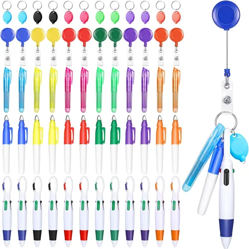 Vista 10 de 60 piezas de mini bolígrafos para enfermeras con clip de insignia, mini resaltador, bolígrafo LED retraíble de neón para enfermeras, llavero