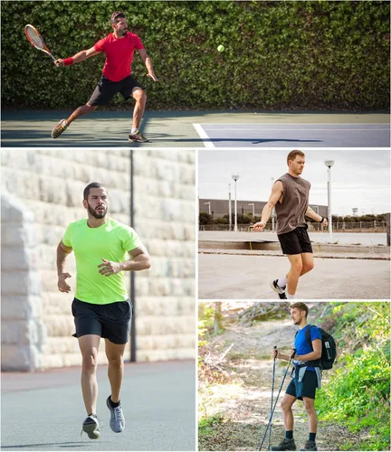 Vista 6 de Paquete de 4 pantalones cortos de entrenamiento 2 en 1 para hombre con forro, pantalones cortos deportivos de secado rápido con bolsillos