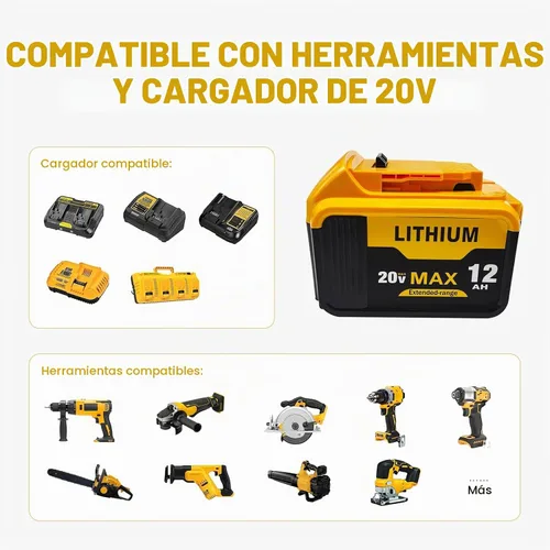 Vista 6 de DZEKO Paquete de 2 baterías de repuesto de 15 celdas de 12 Ah para Dewalt 20V Max batería compatible con DCB200 DCB201 DCB206 DCB207 paquetes