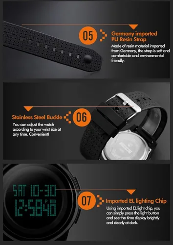 Vista 8 de Gosasa Nuevo reloj deportivo de banda suave LED reloj digital electrónico 5ATM impermeable al aire libre deportes relojes para mujeres hombres reloj