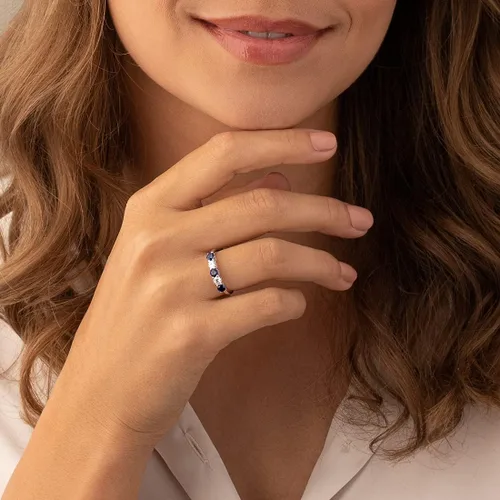 Vista 2 de PEORA 925 Sterling Silver Five-Stone Trellis Ring Band for Women in Various Gemstones, 3.5mm Width, Sizes 5 to 9