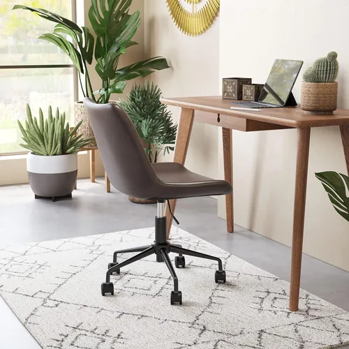 Vista 8 de Zuo Byron - Silla de oficina marrón, estilo moderno, piel sintética, felpa y tela de piel sintética duradera, madera contrachapada, oficina