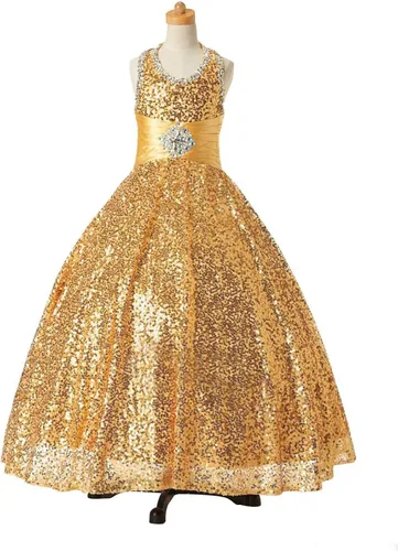 Vista 3 de Gzcdress Vestidos largos de lentejuelas brillantes para niñas, vestidos de boda, flores, vestido de niña 16