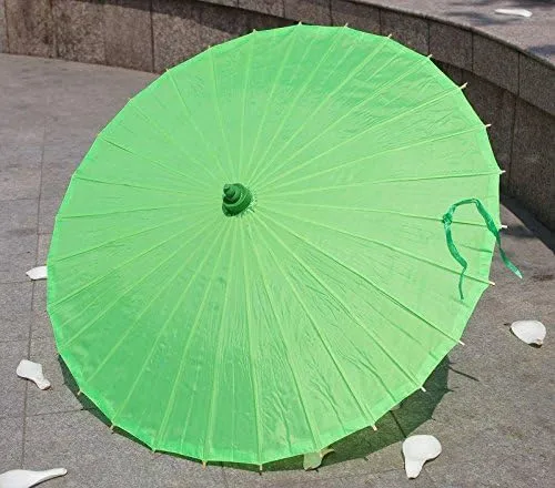 Vista 3 de Sombrilla de tela de bambú lisa ideal para recuerdos de fiesta de boda (verde)