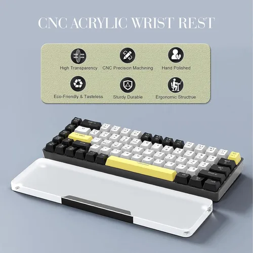 Vista 2 de Reposamuñecas de Acrílico para Teclado - Negro, Reposamuñecas Ergonómico de 68 Teclas para Teclado de Computadora Compacto-negro
