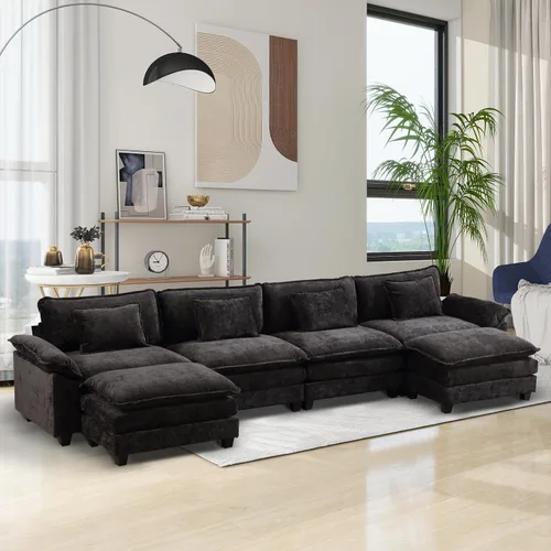 Vista 18 de Sofá Seccional, Sofá Modular Cloud con Otomana, Sofás Cama de Asiento Profundo con Almohadas Decorativas, Cómodo Sofá de Dos Plazas de Chenilla