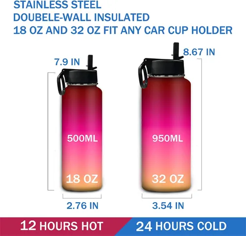Vista 5 de Botella de agua personalizada, botella de agua deportiva personalizada con nombre, botella de acero inoxidable aislada al vacío con tapa