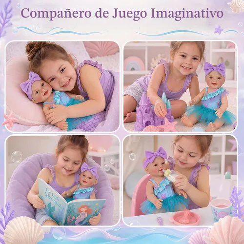 Vista 3 de BABESIDE Muñeca de sirena con juego de sirena extraíble, vinilo completo
