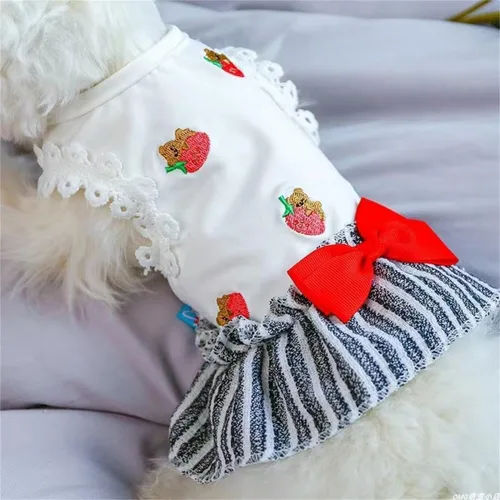 Vista 4 de Chihuahua Yorkies - Vestidos de princesa de verano, lindo vestido de oso, trajes para cachorros para perros pequeños, niña, clip de mariposa a
