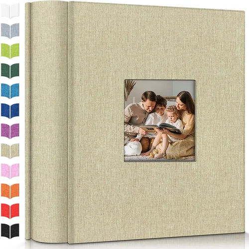 Vista 26 de Álbum de fotos Artfeel 4x6 con 100 bolsillos, álbumes de fotos deslizables, libro de memorias con cubierta de lino y ventana frontal, libro de fotos