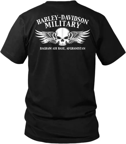 Vista 2 de Harley-Davidson Militar - Camiseta estampada negra para hombre - Bagram Air Base Cincelada