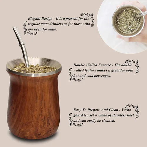 Vista 6 de LA FEE Yerba Mate - Juego de tazas de huevo y calabaza natural, color marrón (taza tradicional original, 12 onzas), incluye popote de yerba mate