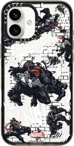 Vista 17 de CASETiFY Impact - Funda para iPhone 13 [Spider-Man Co-Lab / protección contra caídas de 6.6 pies] - Máscara Venom - Negro transparente Spider Man