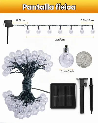 Vista 3 de Brightown Luces de Cadena Solares para Exteriores 60 LED 35.6 Pies Luces de Globo de Cristal con 8 Modos de Iluminación, Luces Solares Impermeables