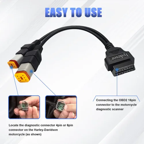 Vista 3 de Cable Obd2 para Harley 4 pines+6 pines 2 en 1 Adaptador de escáner OBD para motocicleta, conector OBD compatible con muchas herramientas