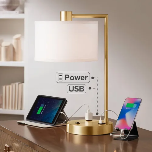 Vista 9 de 360 Lighting Colby - Lámpara de mesa moderna de 21 pulgadas con puertos de carga USB A+C y toma de corriente alterna en base de latón, pantalla