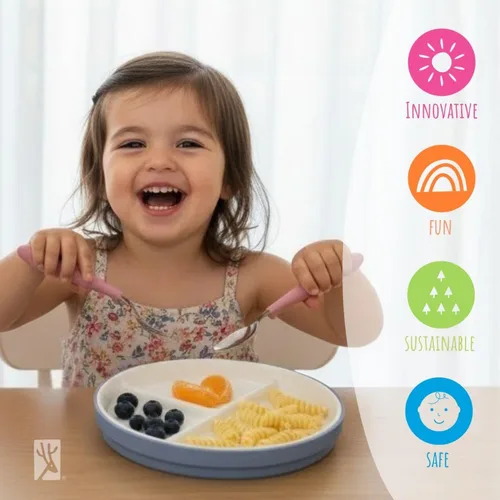 Vista 8 de Elk and Friends platos para niños de porcelana divididos de 6.7" con fundas de silicona Adecuados para bebés/niños/niños pequeños Apto