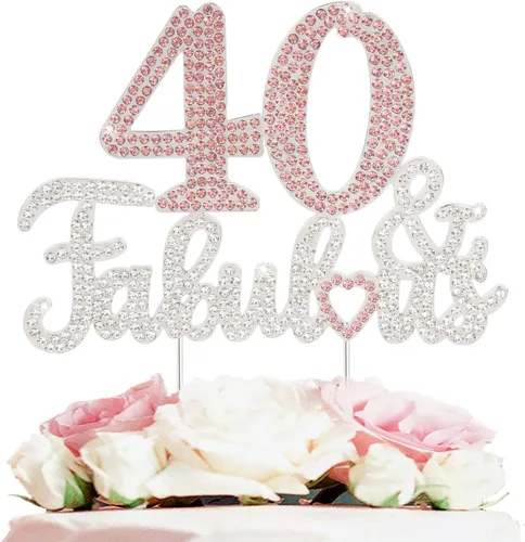 Vista 14 de 25 y fabulosa decoración de pastel de diamantes de imitación dorados y rosados – Feliz cumpleaños 25 años saluda a 25 años de edad, decoración