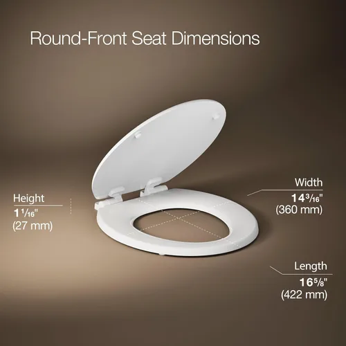 Vista 3 de KOHLER Stonewood Quiet-Close, Asiento de inodoro redondo de cierre suave, madera duradera, fácil instalación, ajuste universal, elementos esenciales