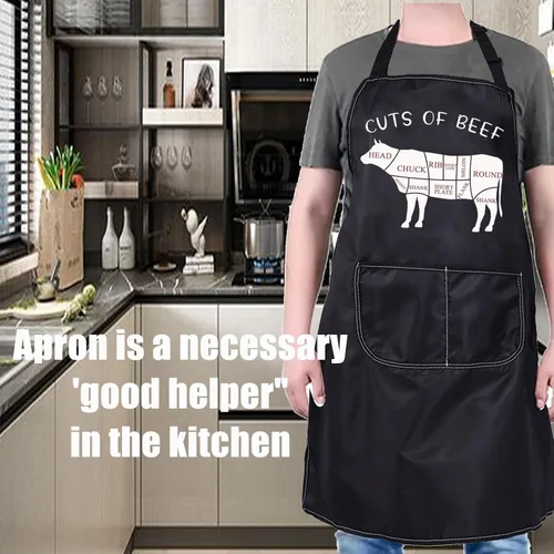 Vista 3 de PXTIDY Delantal de cocina para amantes de la carne de res, delantal de cocina, delantal de carnicero con bolsillos, regalos para amantes de la cocina