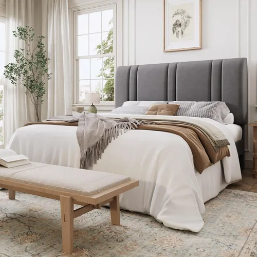 Vista 13 de SHA CERLIN Base de cama de plataforma de tamaño completo, cama tapizada de terciopelo con cabecera ajustable, diseño capitoné de canal vertical