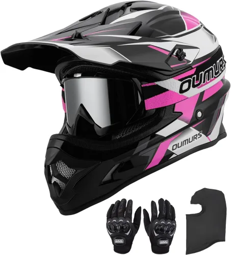 Vista 13 de OUMURS DOT Adult ATV Dirt Bike Helmet with Goggles Gloves & Mask Adjustable Sun Visor Motorcycle Adults Helmet Off-Road Motocross Downhill Moped MX