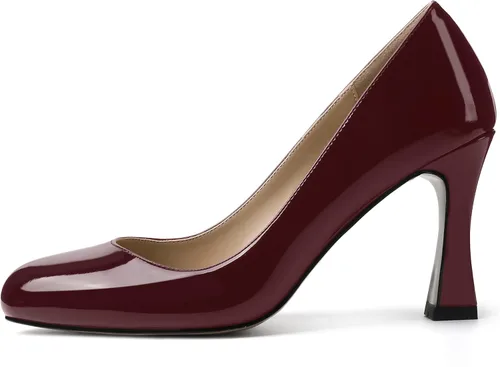 Vista 2 de SKYSTERRY Zapatos de tacón alto con punta redonda y patente para mujer, zapatos de tacón alto de 3.3 pulgadas