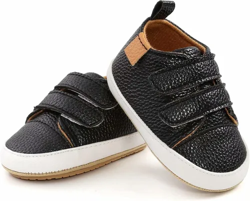 Vista 6 de Zapatos para bebés niños y niñas, tenis de piel sintética para recién nacidos, suela de goma antideslizante, unisex, para niños pequeños