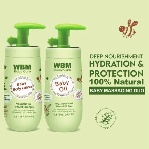 Vista 2 de WBM Set de aceite y loción para bebés para un cuidado de la piel suave y saludable, hidratante y nutritivo esencial para recién nacidos