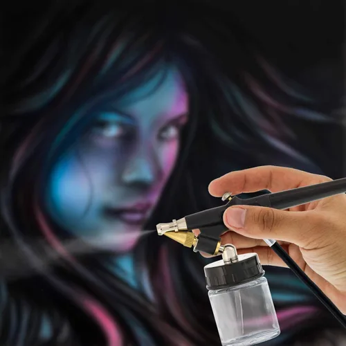 Vista 6 de Master Airbrush Juego de aerógrafo modelo E91 Master Single-Action de mezcla externa de sifón de alimentación con punta de 0.031 in y entrada