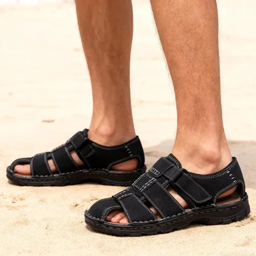 Vista 6 de Jousen Sandalias de hombre con soporte de arco casual de cuero genuino para verano al aire libre playa pescador sandalias para hombres