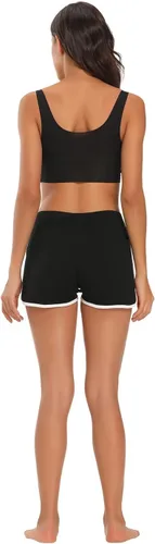 Vista 6 de HDE Pantalones cortos de entrenamiento de moda retro con delfines para mujer Negro