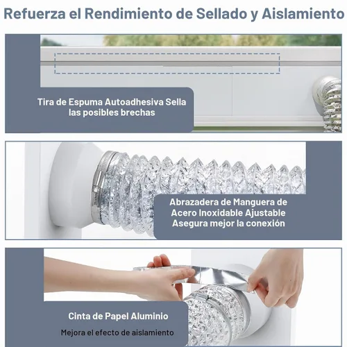 Vista 6 de Kit de ventilación de ventana Flamorrow con cubierta exterior Compatible con manguera de 3" y 4", paneles ajustables de sello de ventilación