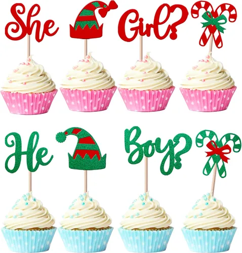 Vista 16 de Rsstarxi Paquete de 24 Adornos para Cupcakes Oh Baby de Navidad con Purpurina, Sombreros de Navidad, Palillos para Cupcakes de Baby Shower para Baby