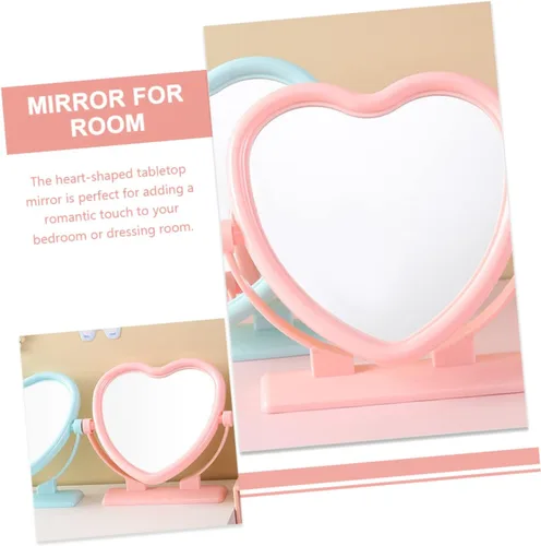 Vista 4 de Espejo de tocador de mesa en forma de corazón, espejo de doble cara para maquillaje, espejo de aumento portátil y giratorio para maquillaje