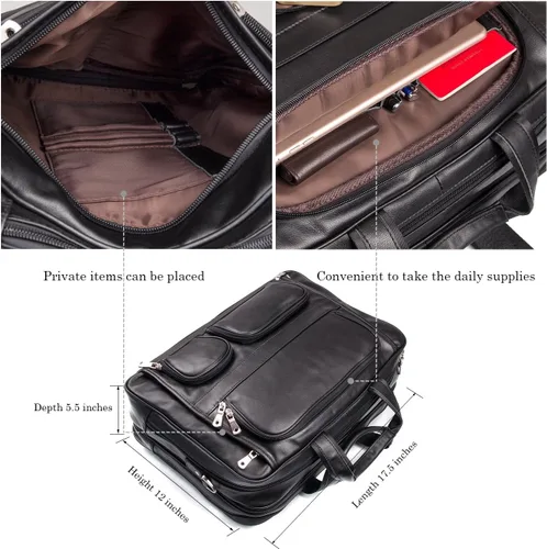 Vista 4 de Augus Maletín de viaje de negocios de cuero genuino bolsas de lona para hombres bolsa de portátil se adapta a 15.6 pulgadas portátil