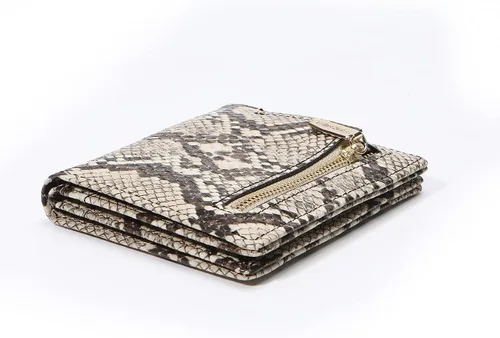 Vista 4 de Billetera pequeña de cuero plegable para mujer, mini monedero corto