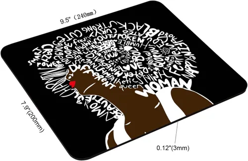 Vista 2 de Alfombrilla de mouse para mujer afroamericana, arte africano con cita para mujer, alfombrilla de mouse lavable con tela de licra, base de goma