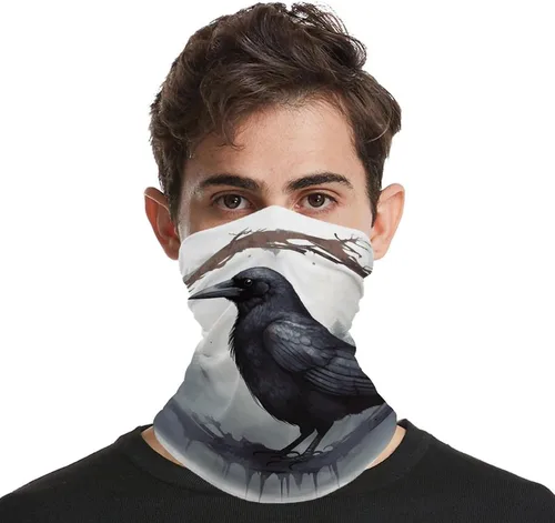 Vista 4 de Neck Gaiter Upf 50 Sun Protection Black Crow Face Mask Cover Moisture Wicking & Quick Dry Neckerchief Seamless Headwear Ski Gaiter Breathable Sports