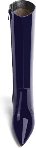 Vista 73 de AMBELIGHT Botas altas hasta la rodilla con cremallera y puntera puntiaguda para mujer, de patente sólida, tacón alto, 3.3 pulgadas