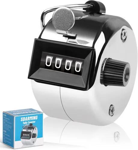 Vista 7 de Contador de 4 Dígitos, Clicker de Mano, Contadores de Metal con Clicker para Pitch, para Contar, Tejer, Entrenar, Golf, Vueltas, Pesca