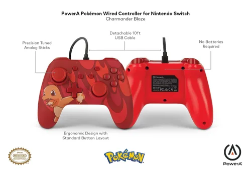 Vista 2 de PowerA Wired Controller for Nintendo Switch - Pokémon Charmander Blaze, Gamepad, Game controller, Wired controller, Officially licensed
