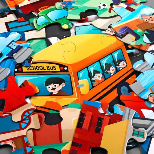Vista 3 de Rompecabezas de Piso Jumbo para Niños, Rompecabezas de Transporte de la Ciudad Rompecabezas Grandes, Rompecabezas de Vehículos de la Vida