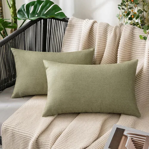 Vista 39 de MIULEE - Paquete de 2 fundas de almohada decorativas para exteriores, impermeables, sólidas, de imitación de lino, para jardín, casa de campo, Azul