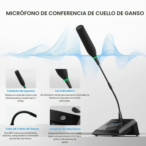 Vista 8 de Phenyx Pro Sistema de Micrófono Inalámbrico para Conferencias de 8 Canales, Micrófono Inalámbrico de Podio con 8x25 Frecuencias UHF, Escaneo