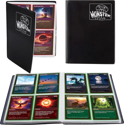 Vista 13 de Monster - Carpeta para tarjetas coleccionables de 4 bolsillos, álbum Holofoil negro, protección TCG antirrobo y anticaídas con bolsillos laterales